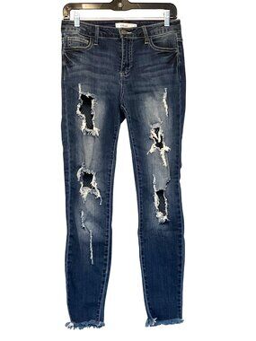 Cello Juniors Distressed Skinny Jeans With Ripped Details & Black Fishnet Insert